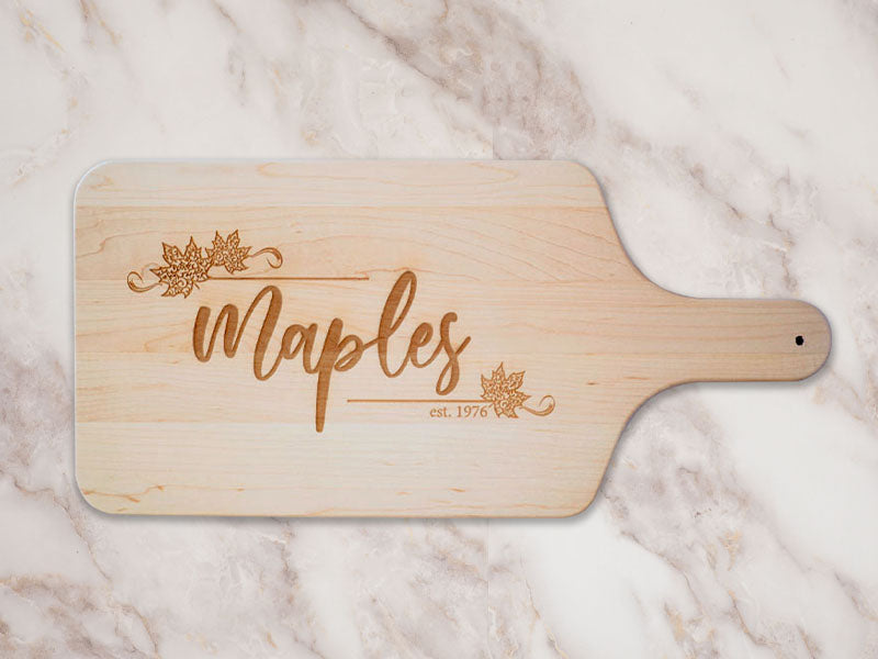 Custom Engraved Cutting Board w/Handle - Maple